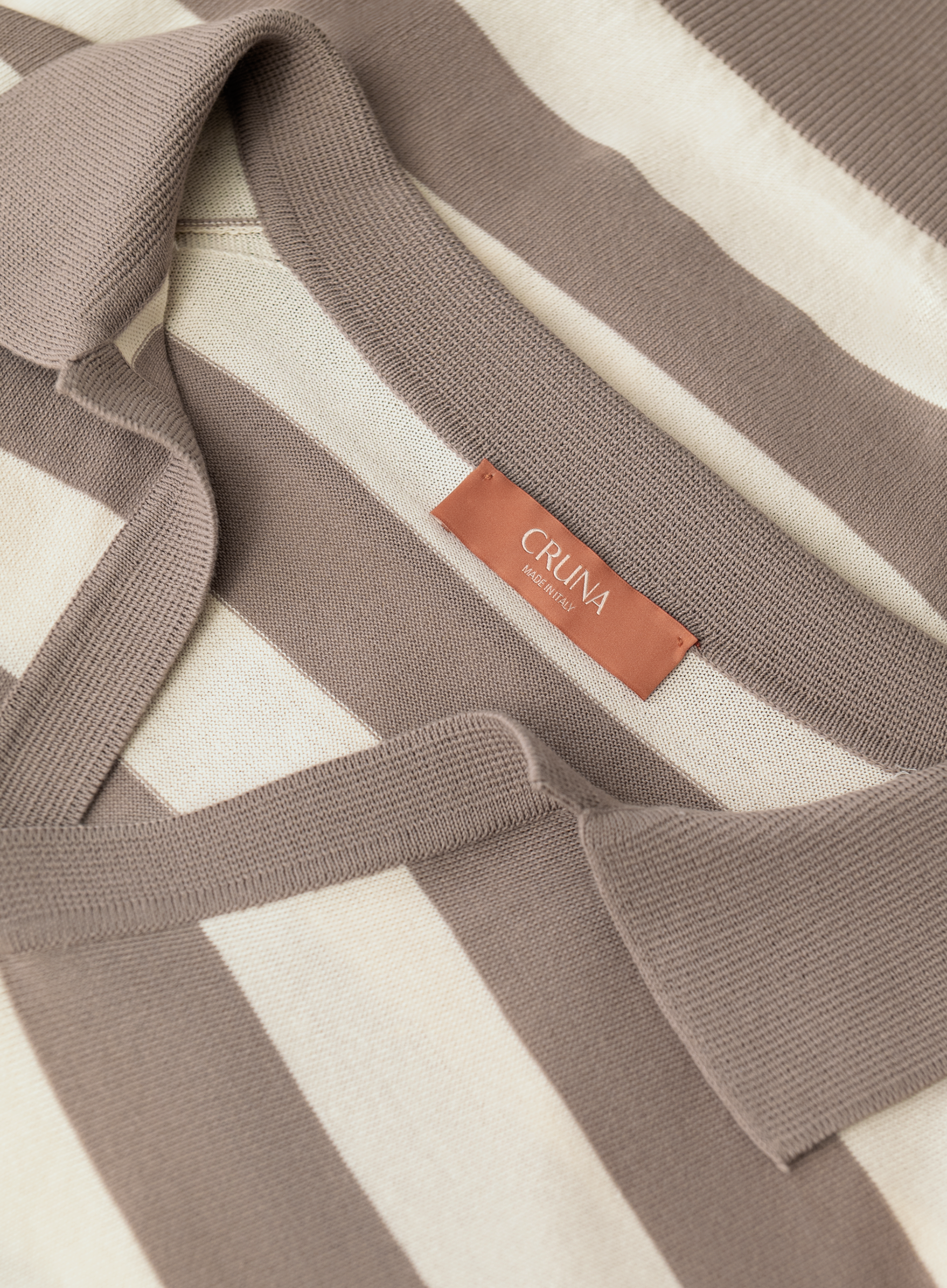 Gestreepte buttonless polo van katoen | FULL_WIDTH | TAUPE BEIGE