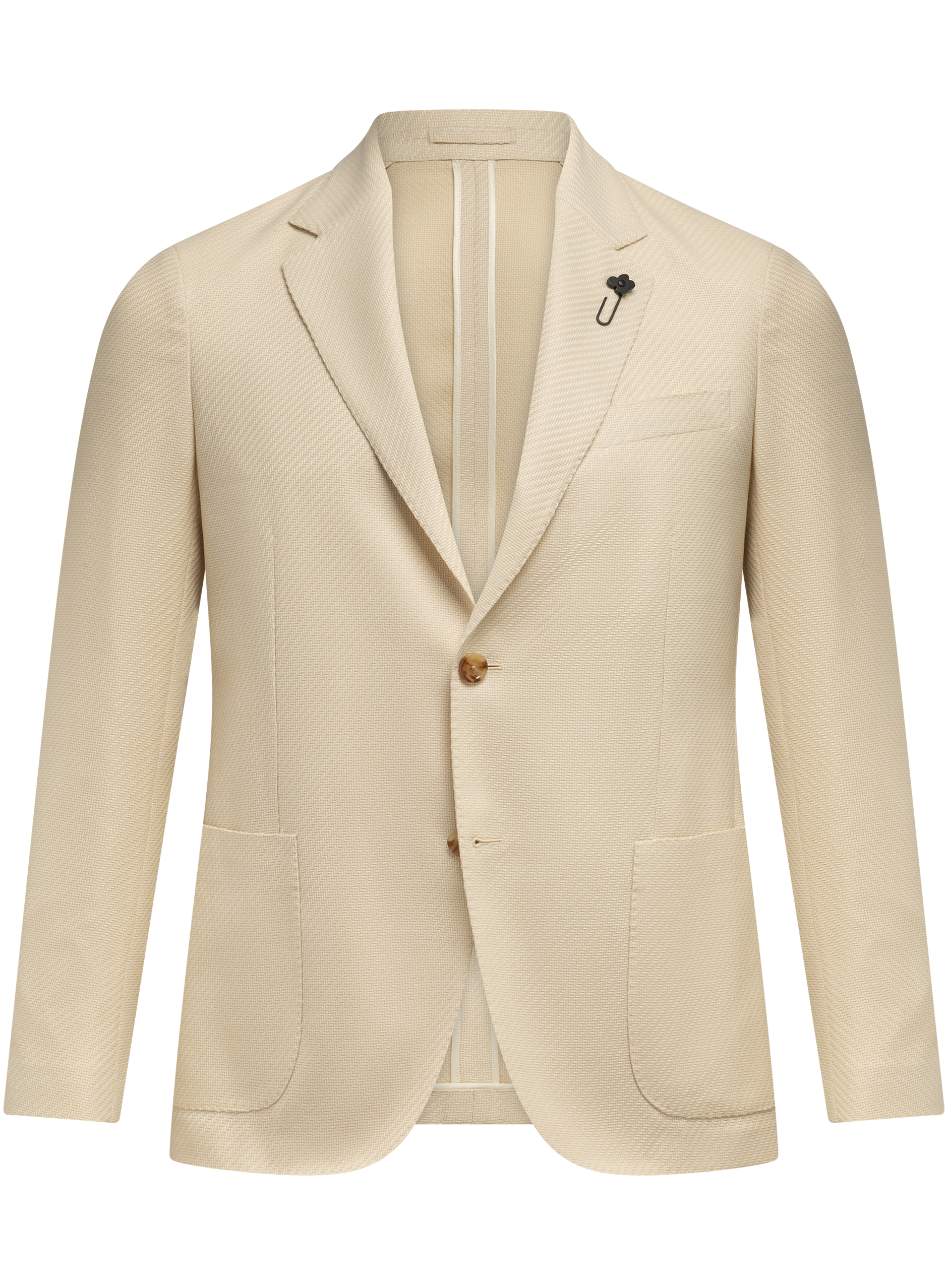 Colbert van scheerwol en katoen met visgraatdessin | Beige