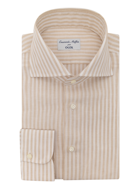 Gestreept linnen shirt | FULL_WIDTH | Beige