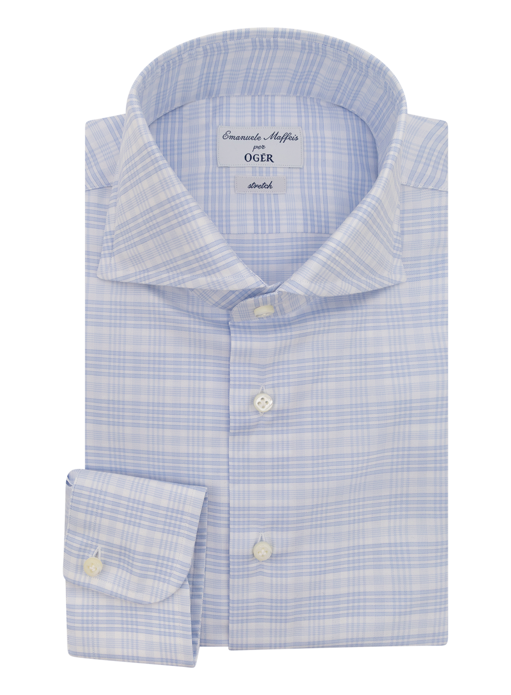 Geruit overhemd van katoen met stretch | L.Blauw