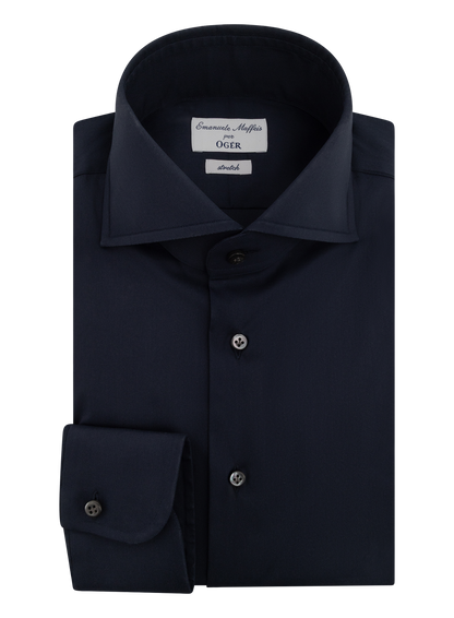 Katoen shirt met stretch | BLUE NAVY