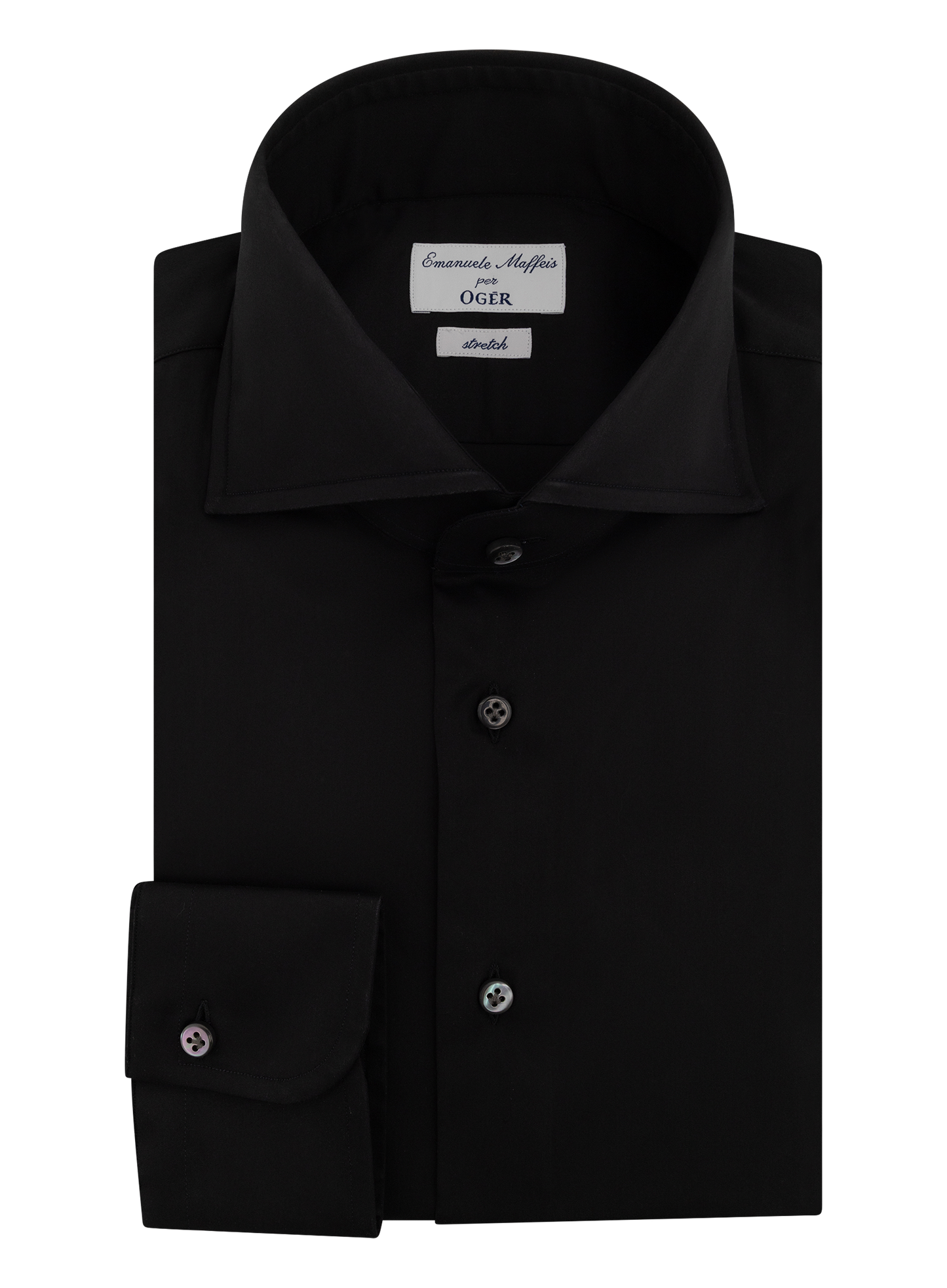 Katoen shirt met stretch | Zwart