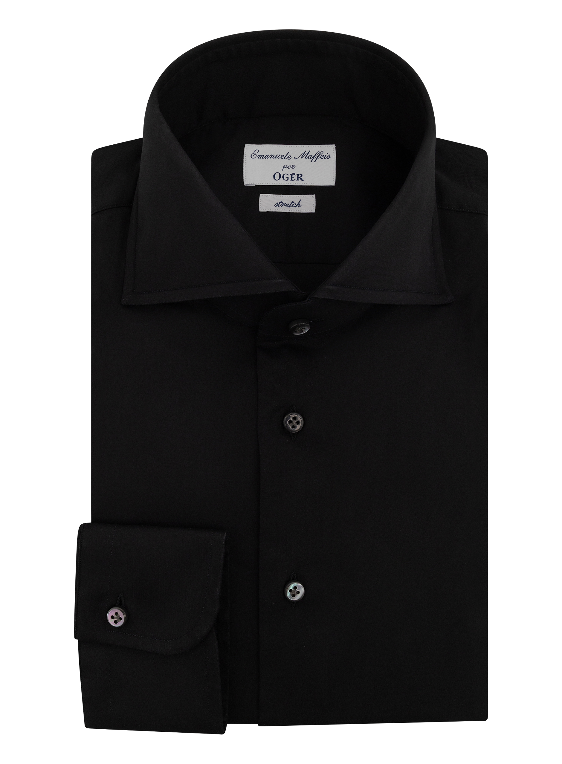 Katoen shirt met stretch | Zwart