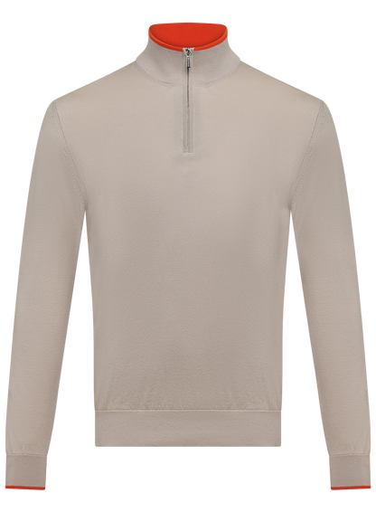 Half-zip trui van zijde en katoen | Beige