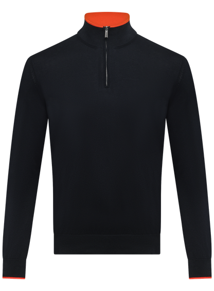 Half-zip trui van zijde en katoen | BLUE NAVY