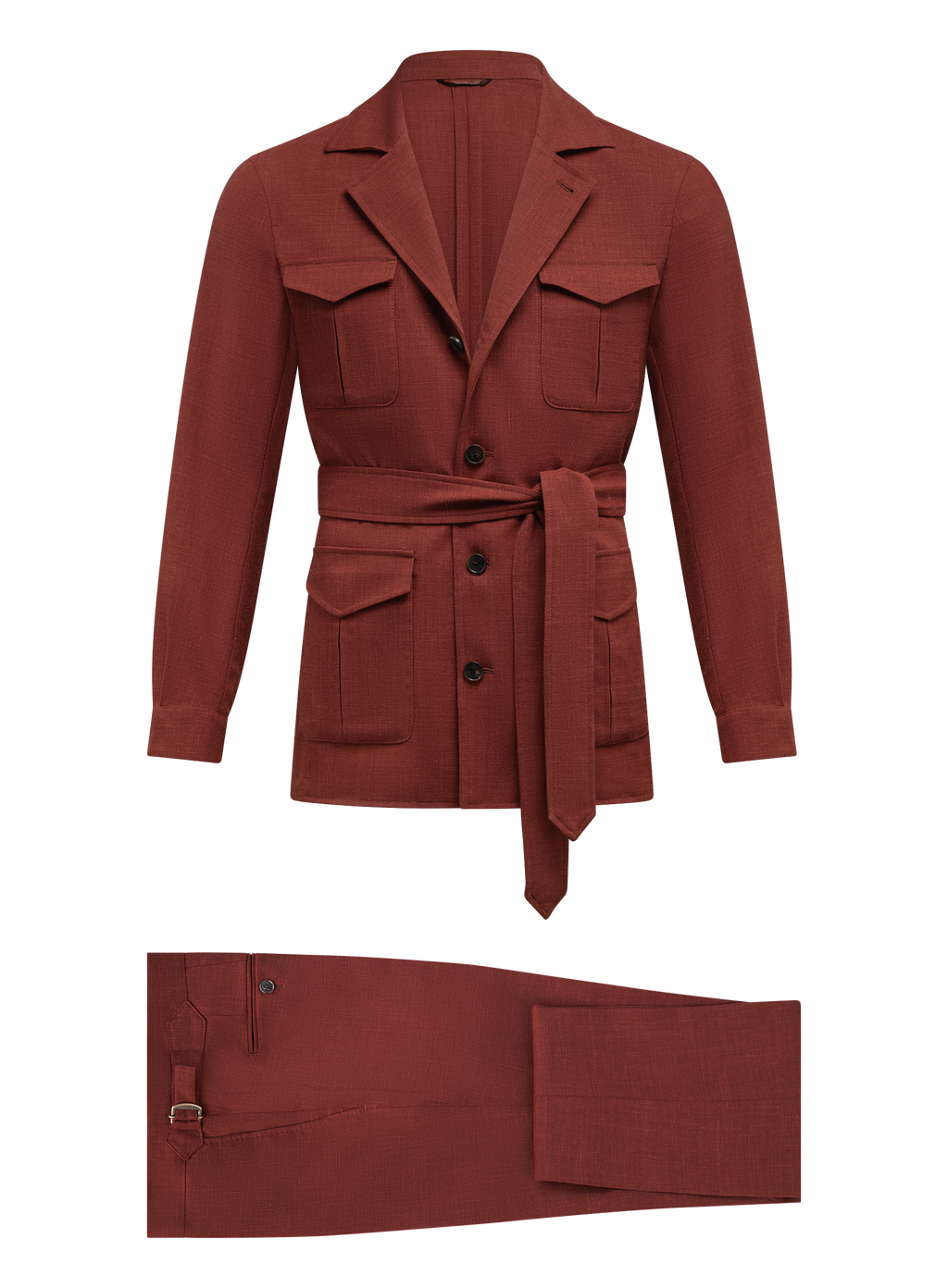 Pak van wol en linnen met safari jacket | Rood