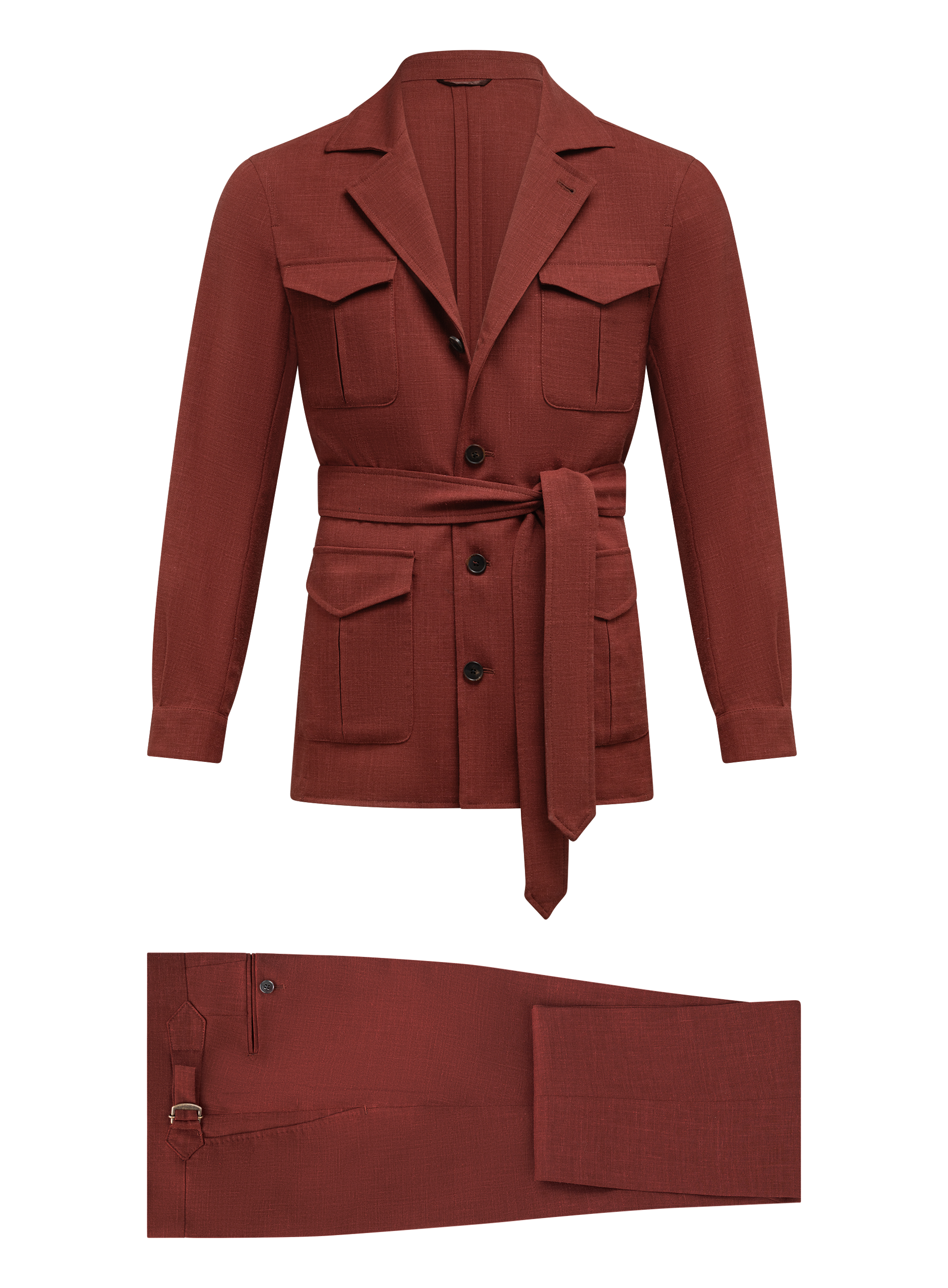 Pak van wol en linnen met safari jacket | Rood