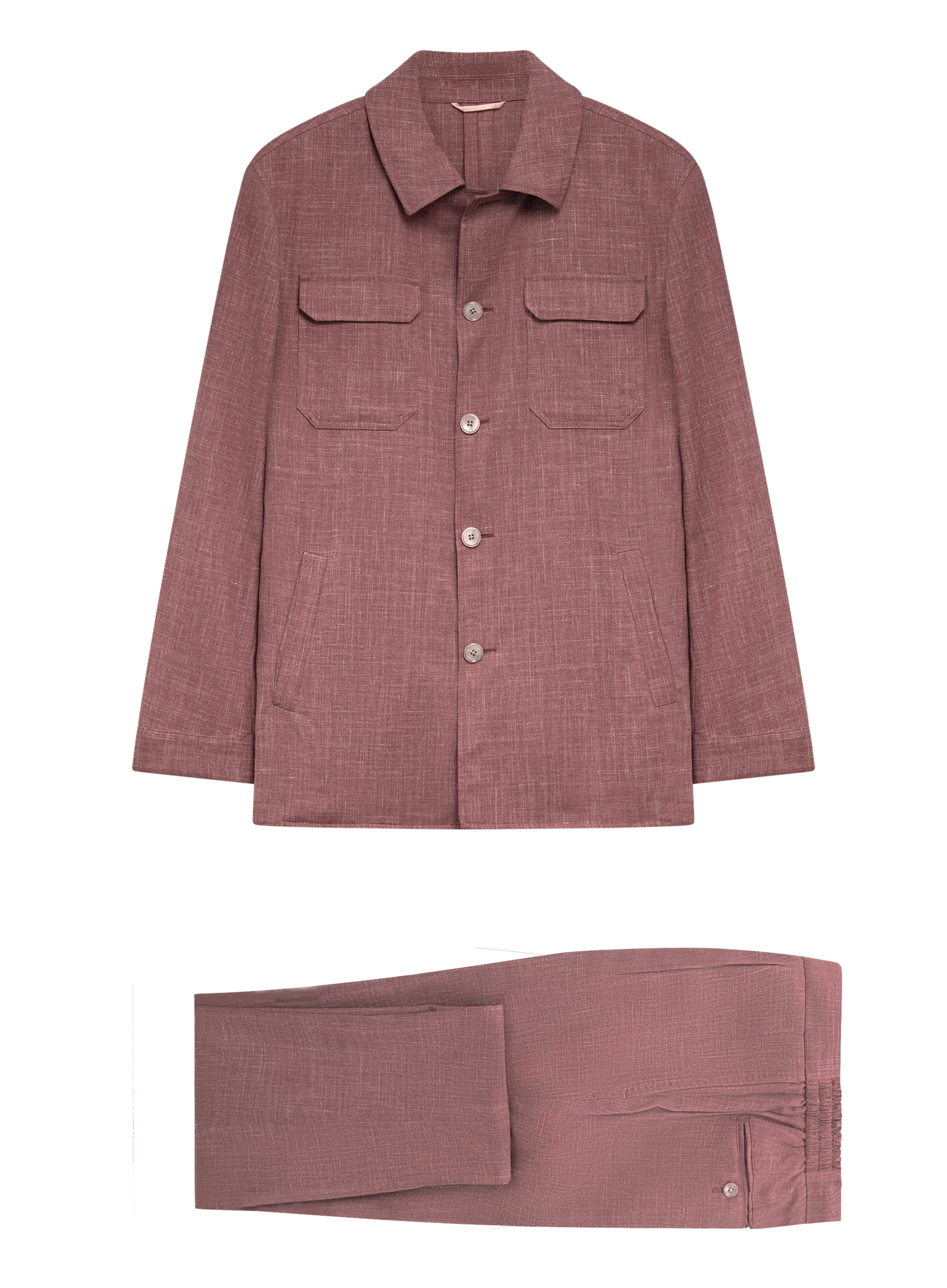 Pak met shirt jacket van wol, zijde en linnen (loro piana-stof) | OUD ROZE