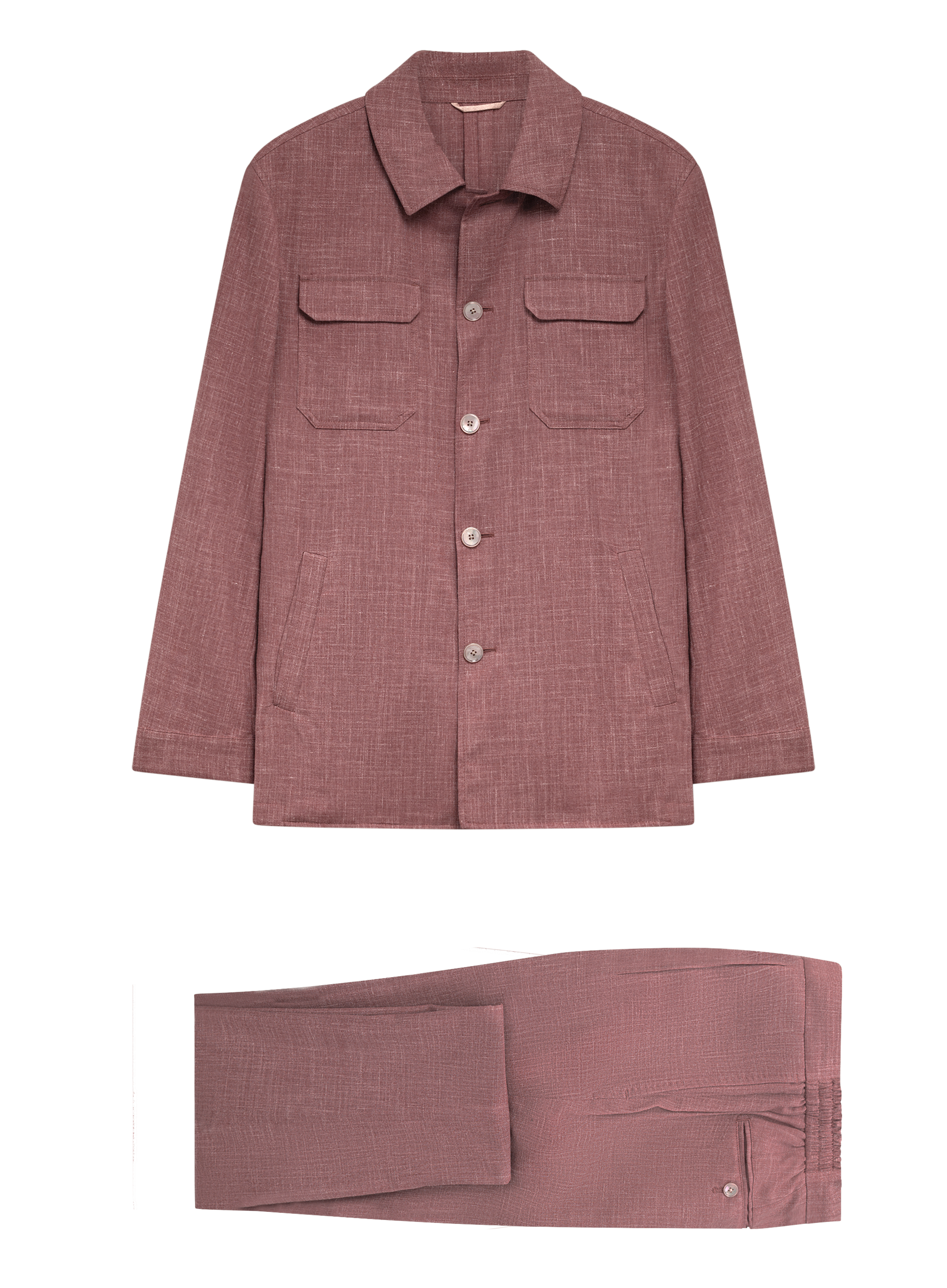 Pak met shirt jacket van wol, zijde en linnen (loro piana-stof) | OUD ROZE