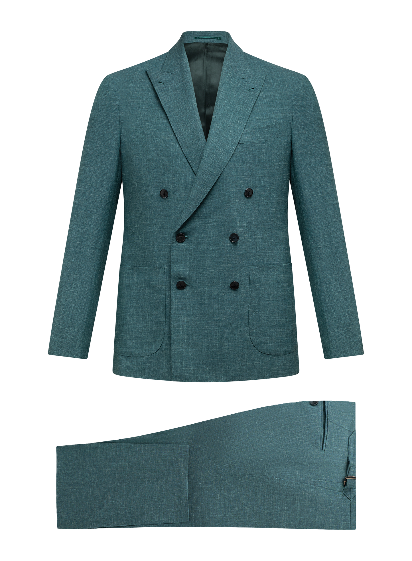 Double breasted pak van wol, zijde en linnen | Turqoise