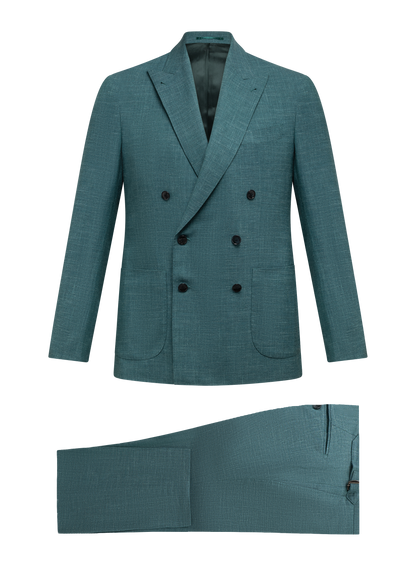 Double breasted pak van wol, zijde en linnen | Turqoise