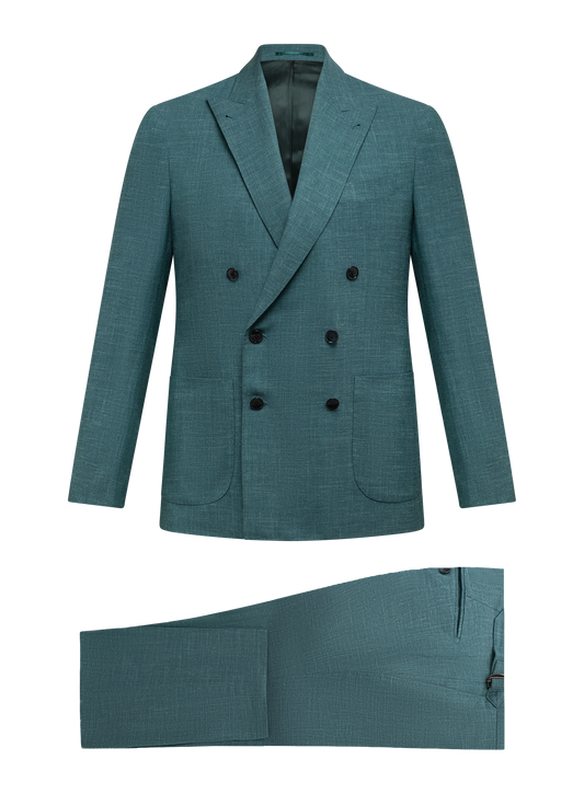 Double breasted pak van wol, zijde en linnen | Turqoise
