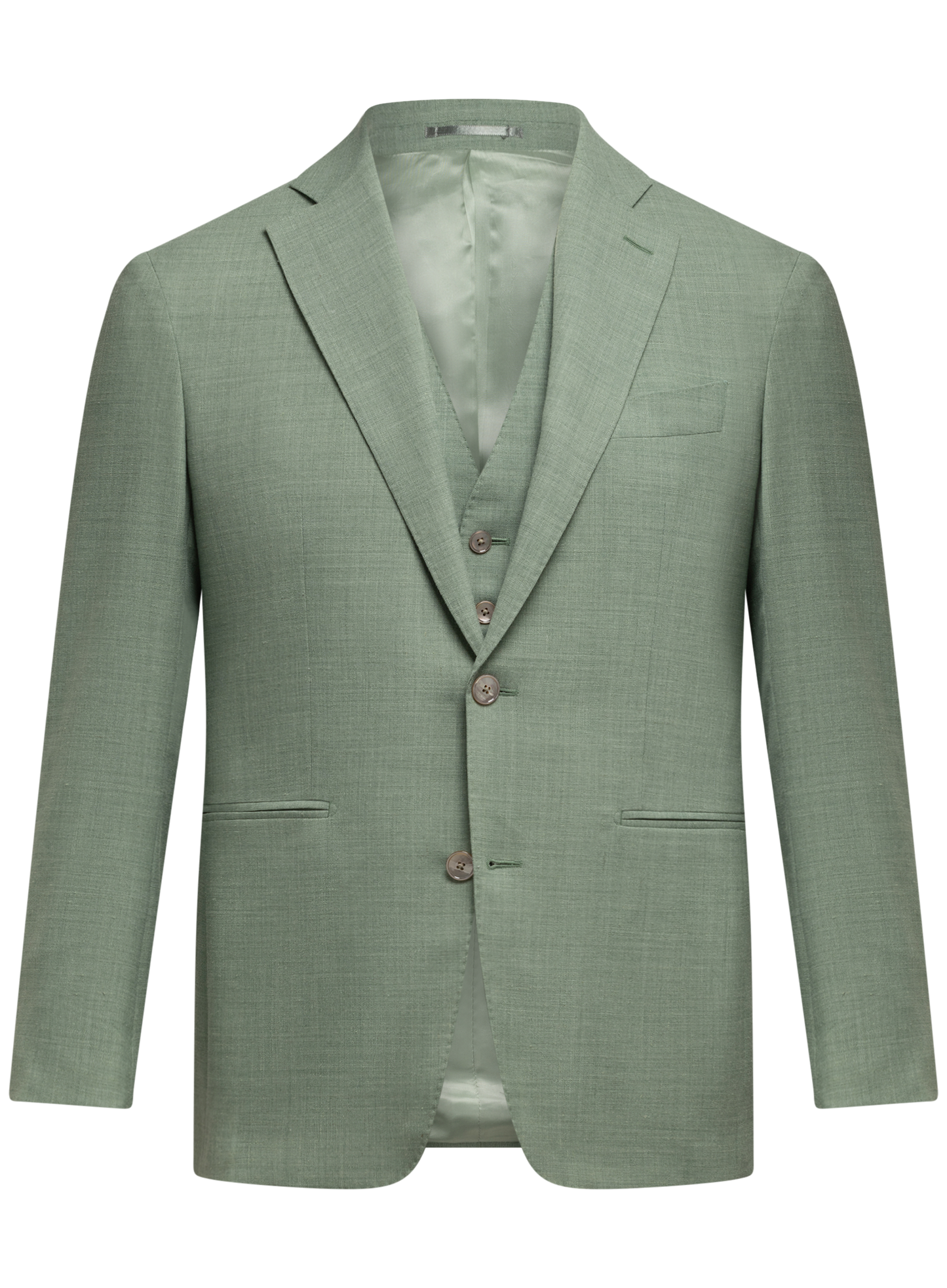 Driedelig pak van wol en linnen | Groen