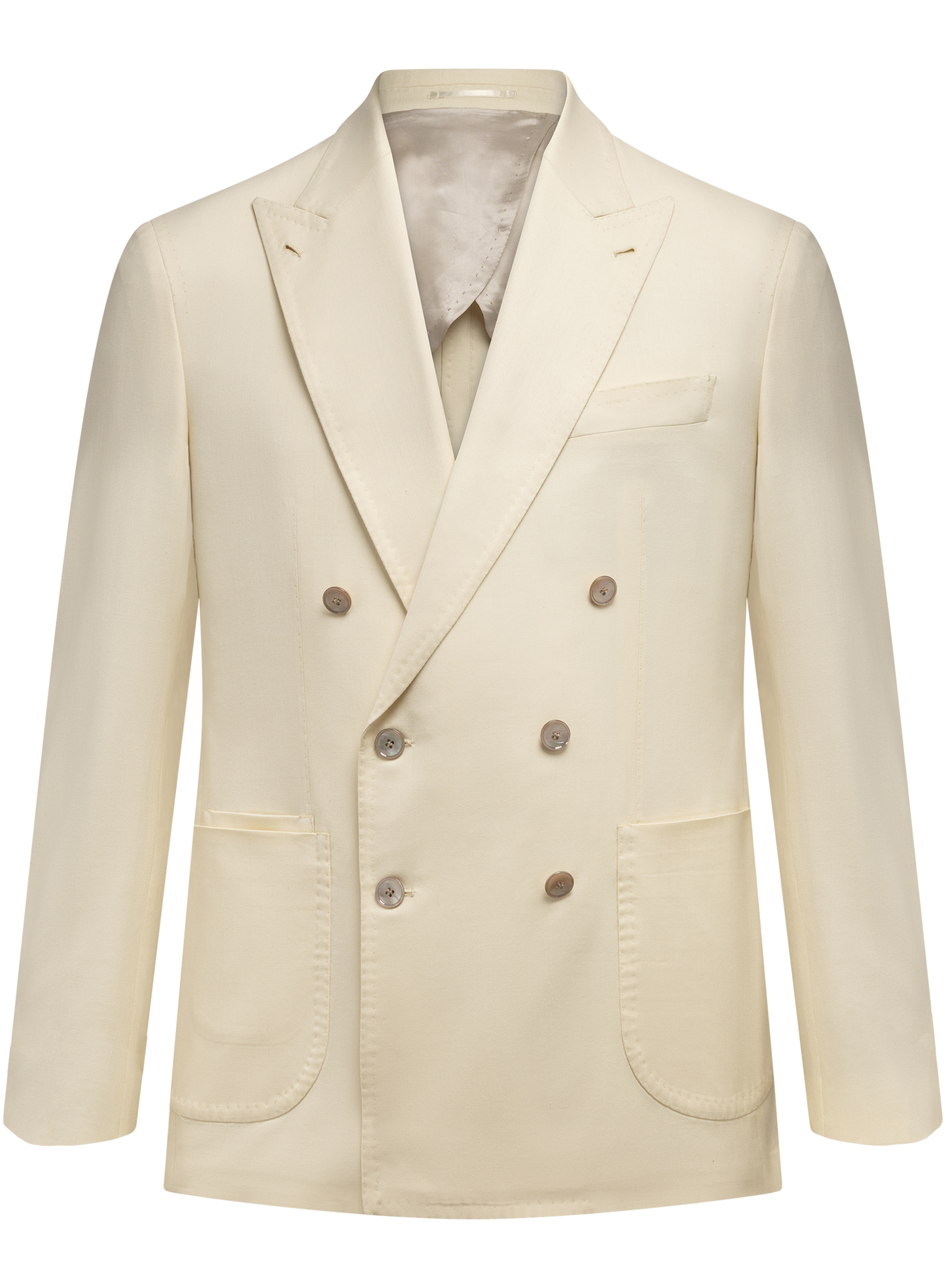 Double breasted jasje van wol, zijde en linnen | L.BEIGE