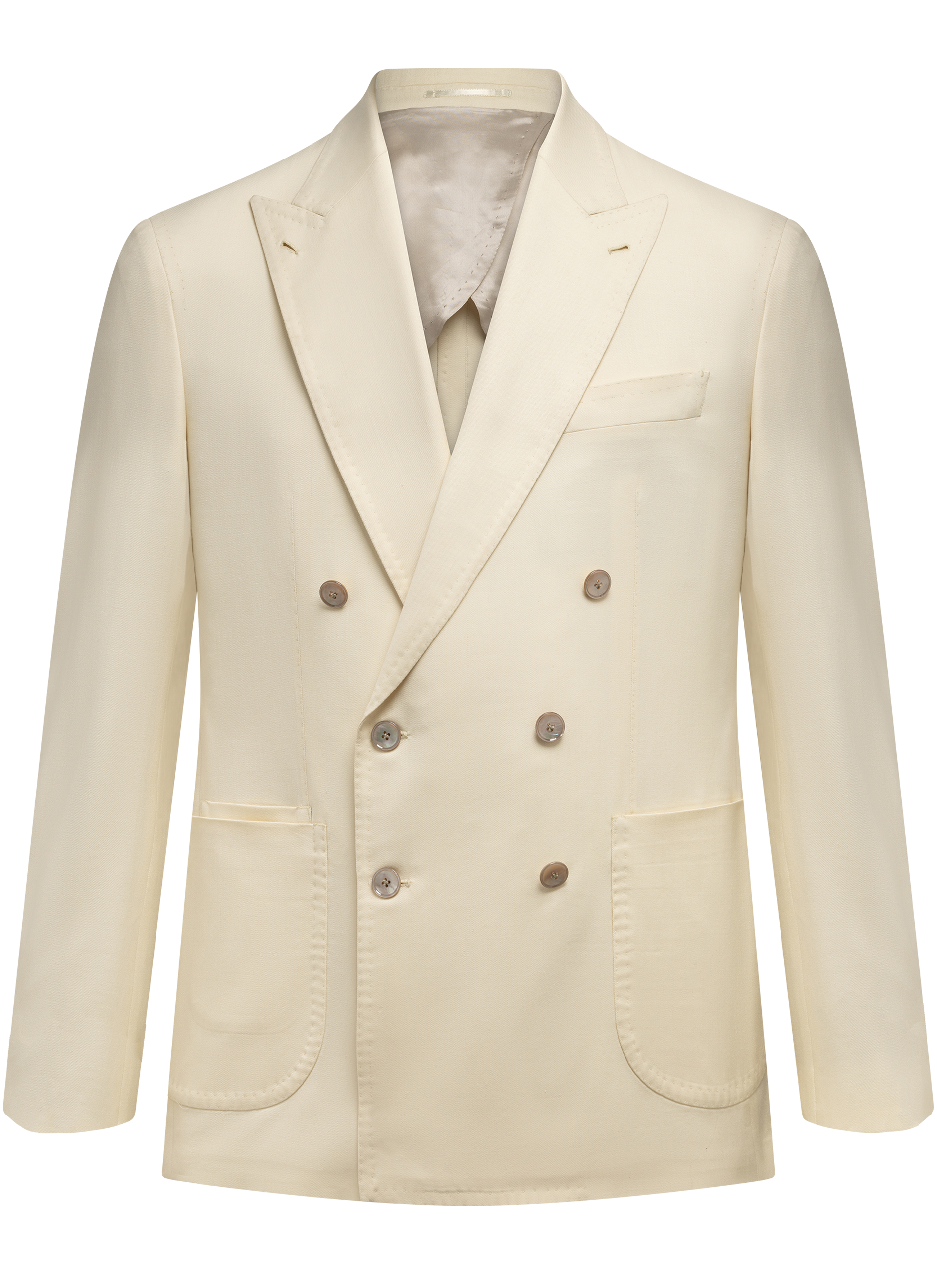 Double breasted jasje van wol, zijde en linnen | L.BEIGE