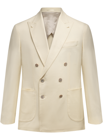 Double breasted jasje van wol, zijde en linnen | L.BEIGE