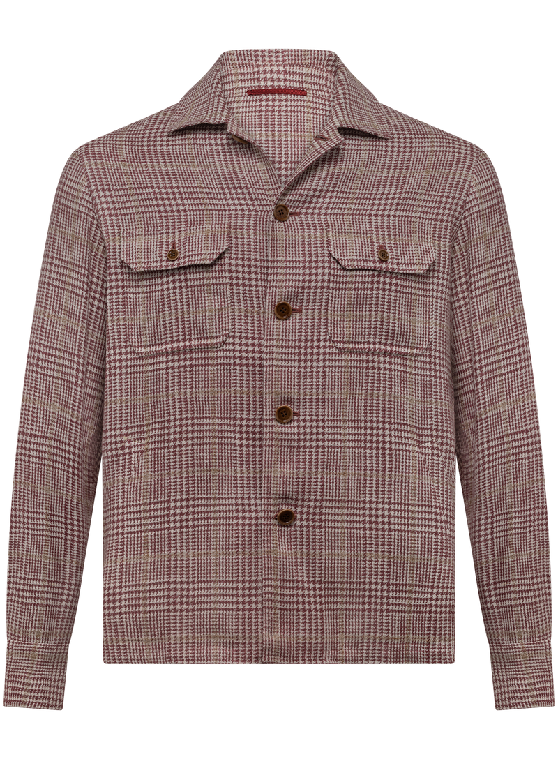 Glencheck overshirt in silk, linen and cotton