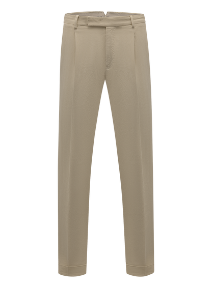 Bandplooi broek van katoen en linnen | Beige