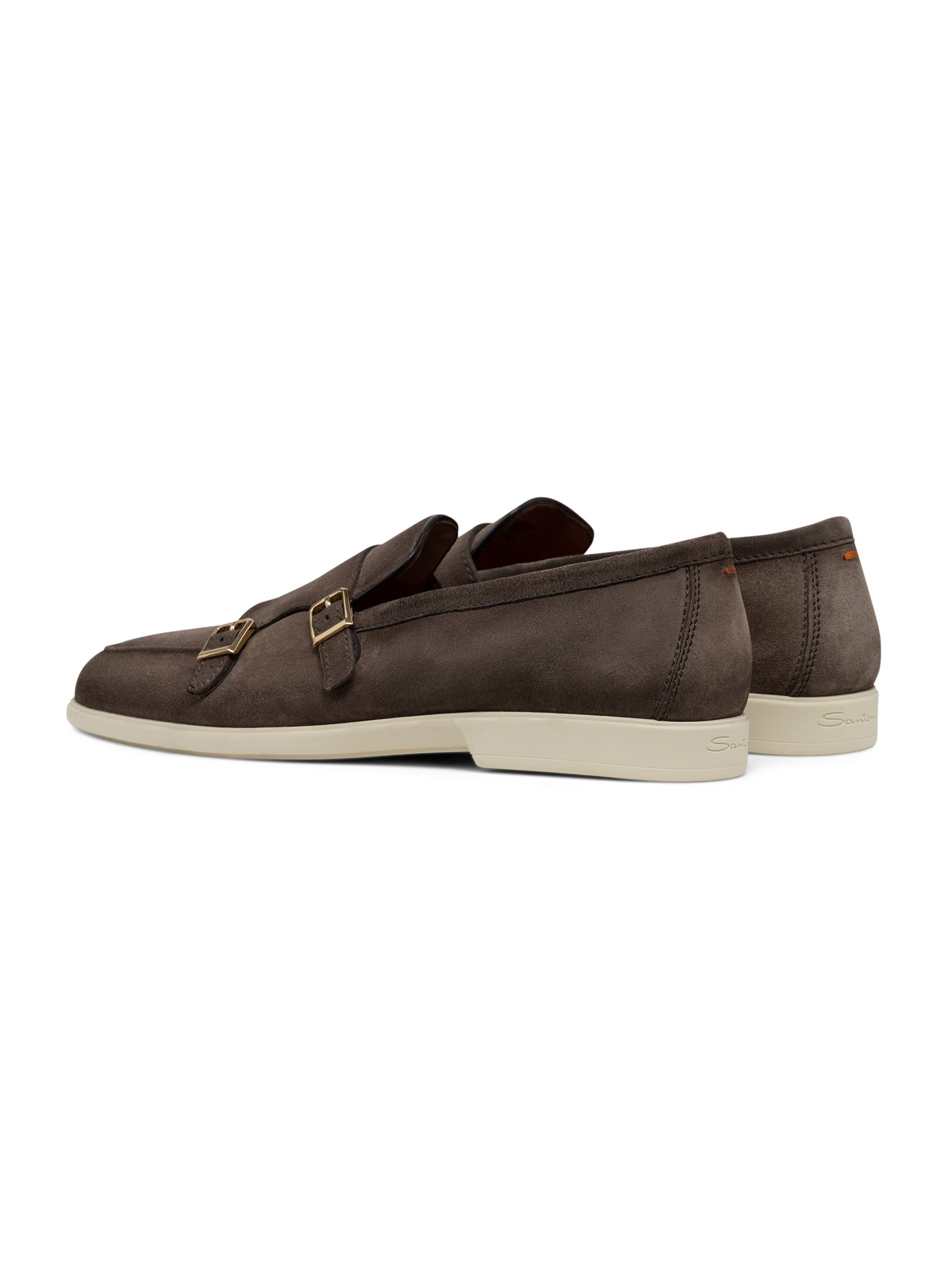 Suède dubbele gesp instapper | TAUPE