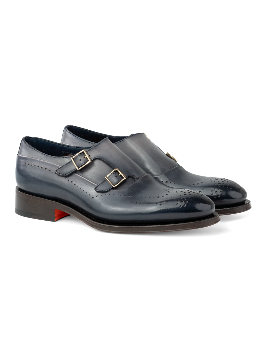 Dubbele gespschoenen van leer | Blauw