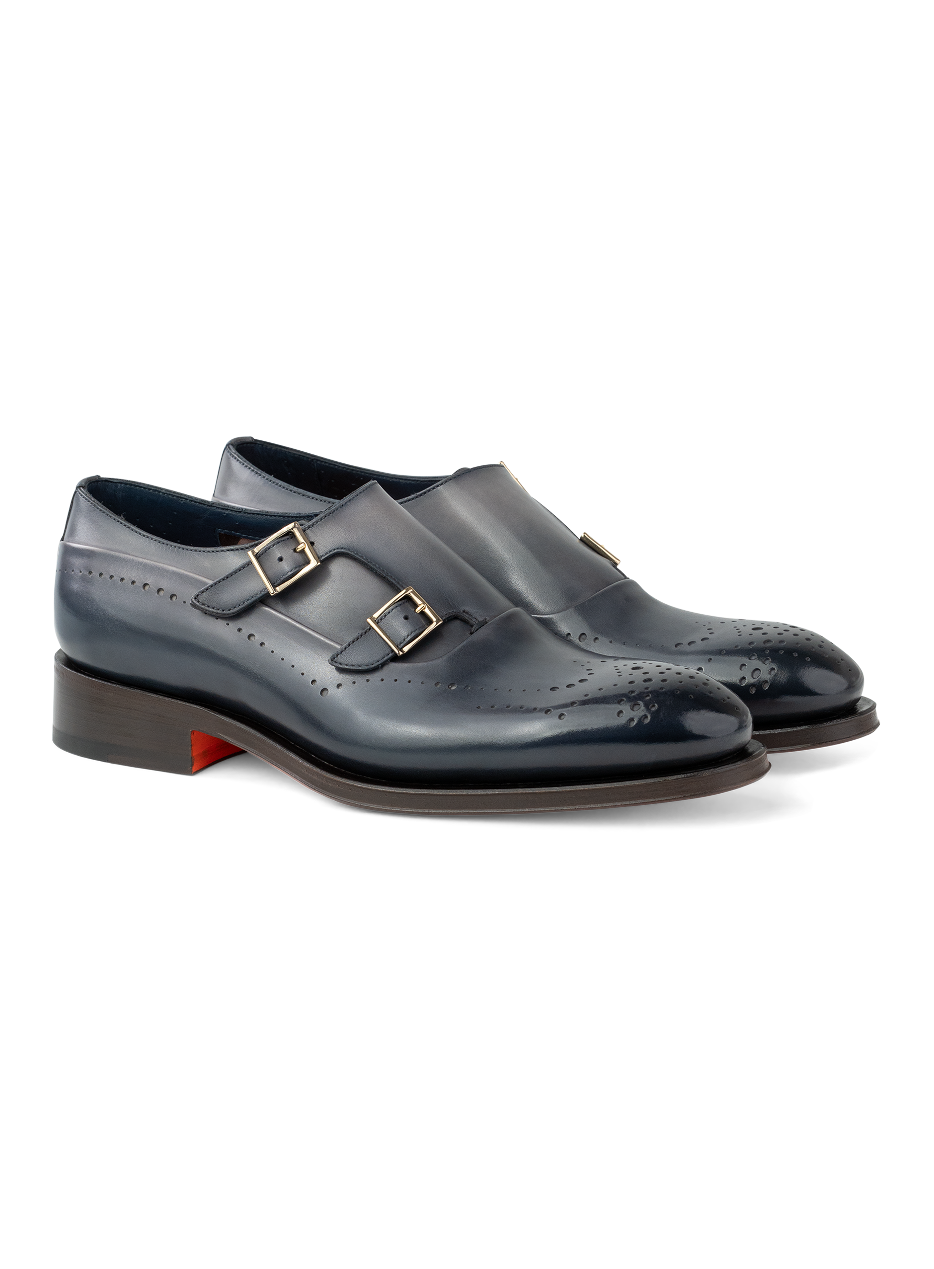 Dubbele gespschoenen van leer | Blauw