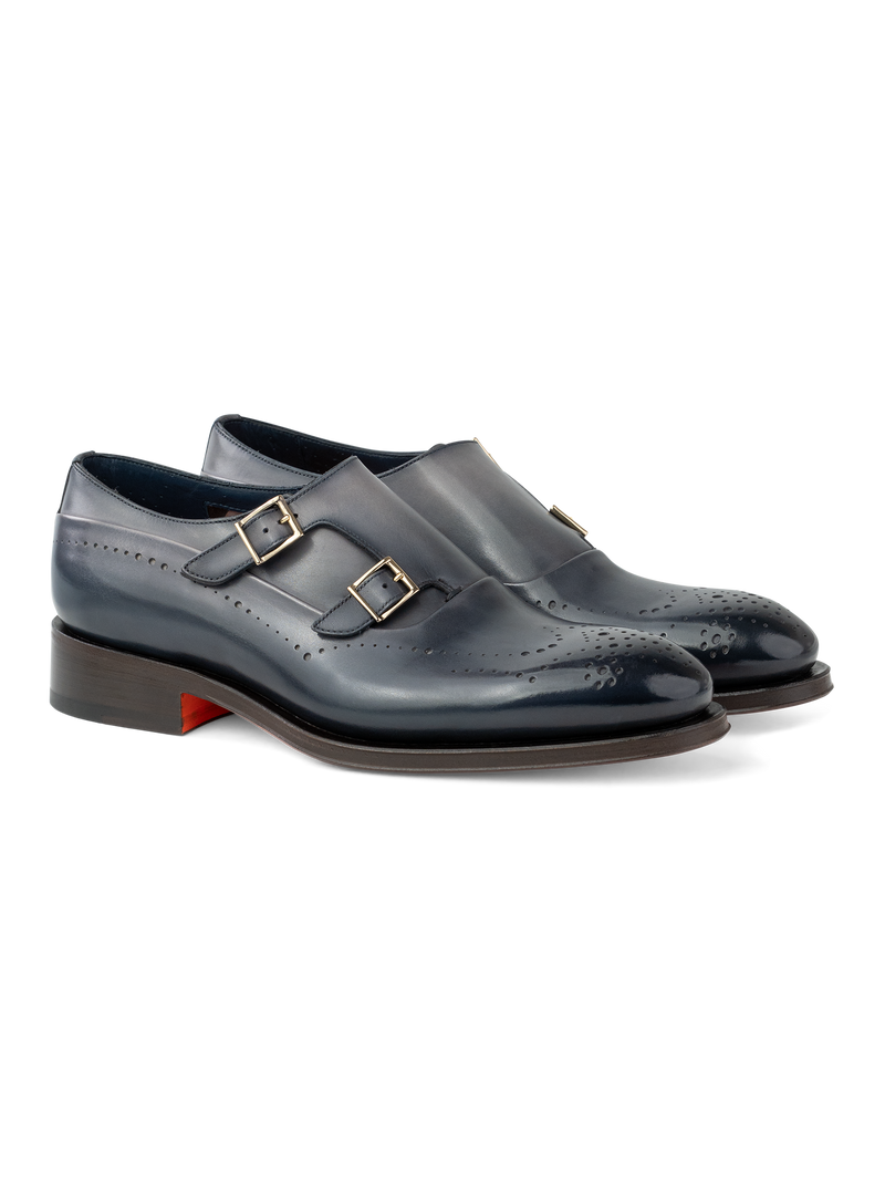 Dubbele gespschoenen van leer | Blauw
