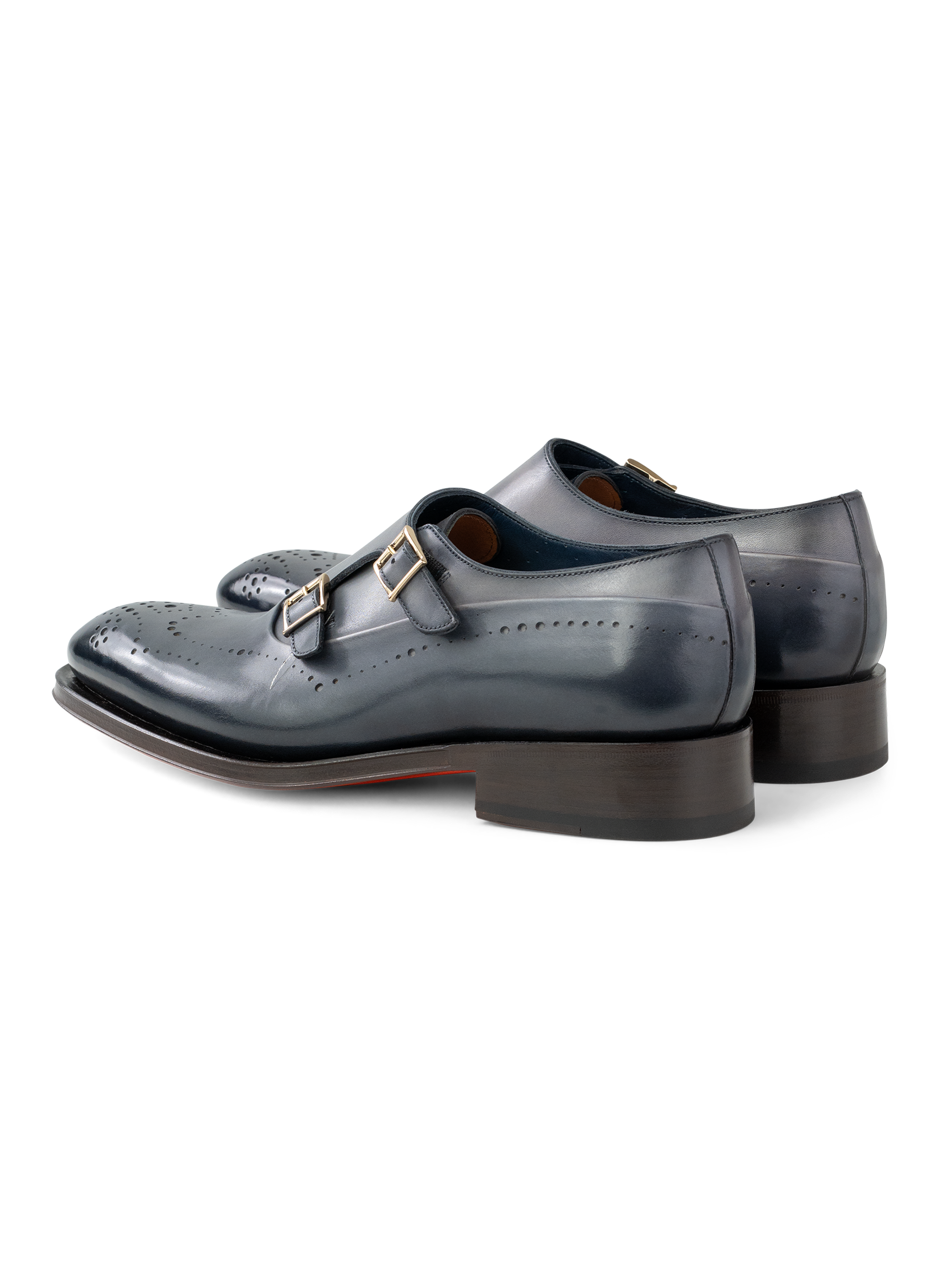 Dubbele gespschoenen van leer | Blauw