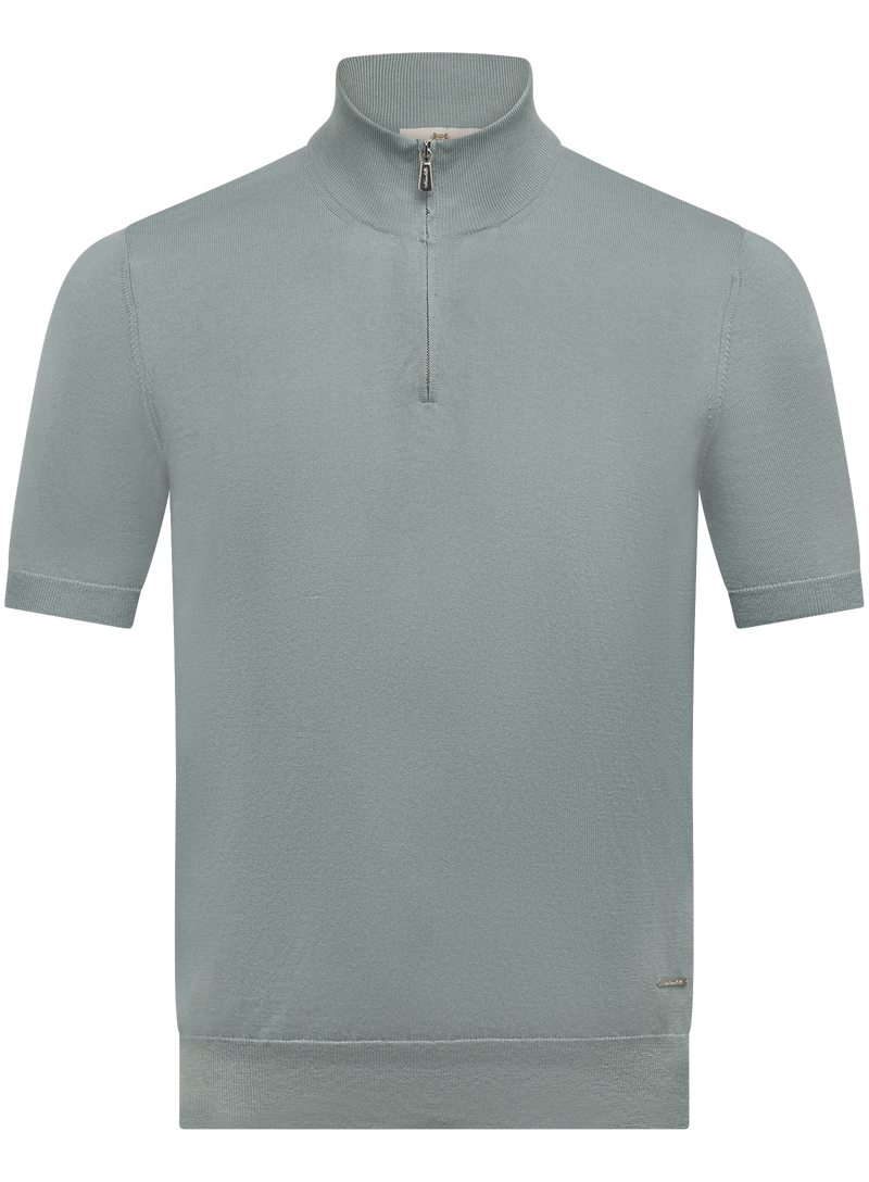 Silk and cotton half-zip polo