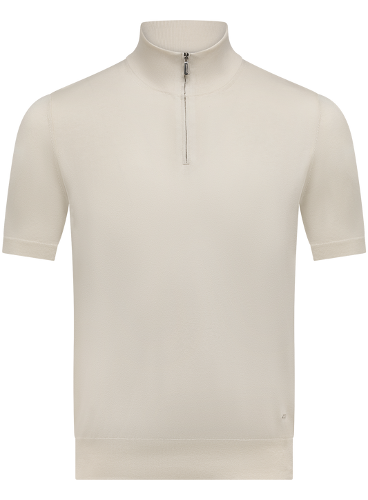 Half-zip polo van zijde en katoen | ROOM-WIT
