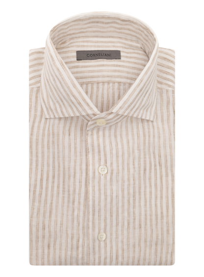 Gestreept linnen shirt | FULL_WIDTH | Beige