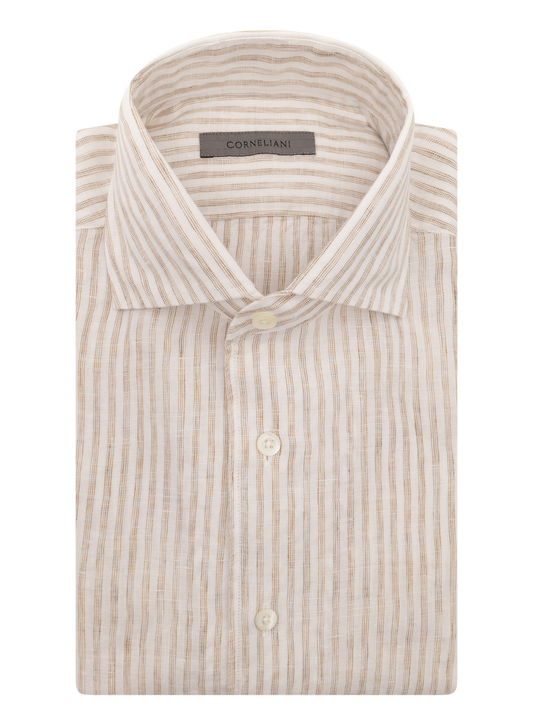 Gestreept linnen shirt | FULL_WIDTH | Beige