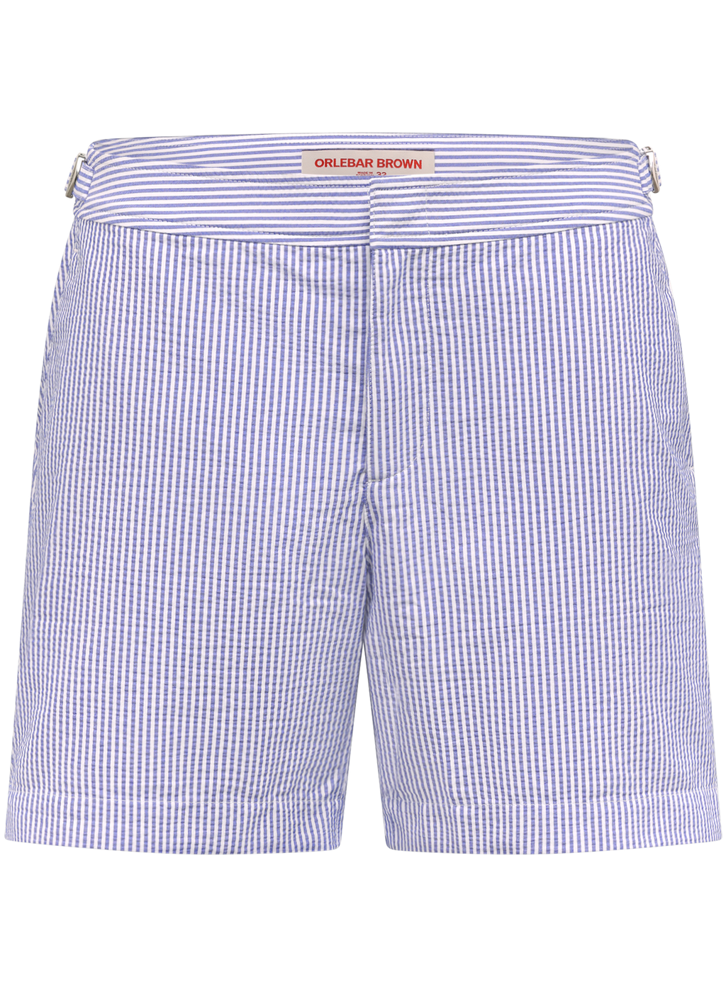 Bulldog zwemshort van seersucker met streepdessin | Blauw