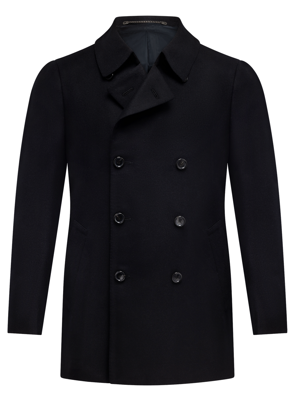 Handgemaakte double-breasted mantel van cashmere | Zwart