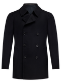 Handgemaakte double-breasted mantel van cashmere | Zwart
