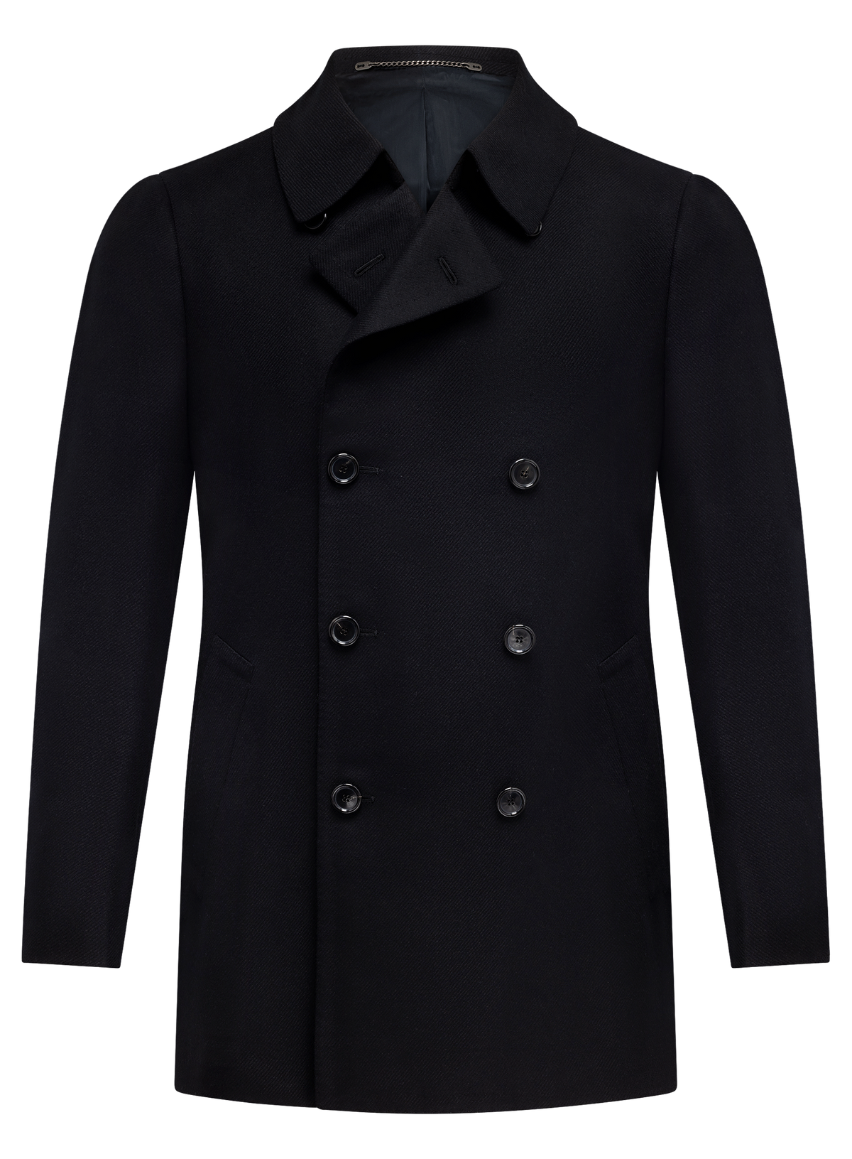 Handgemaakte double-breasted mantel in cashmere | Zwart