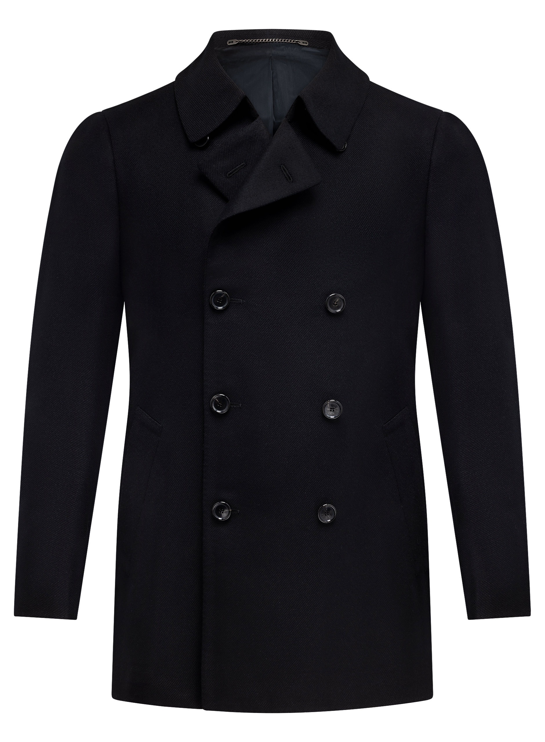 Handgemaakte double-breasted mantel van cashmere | Zwart