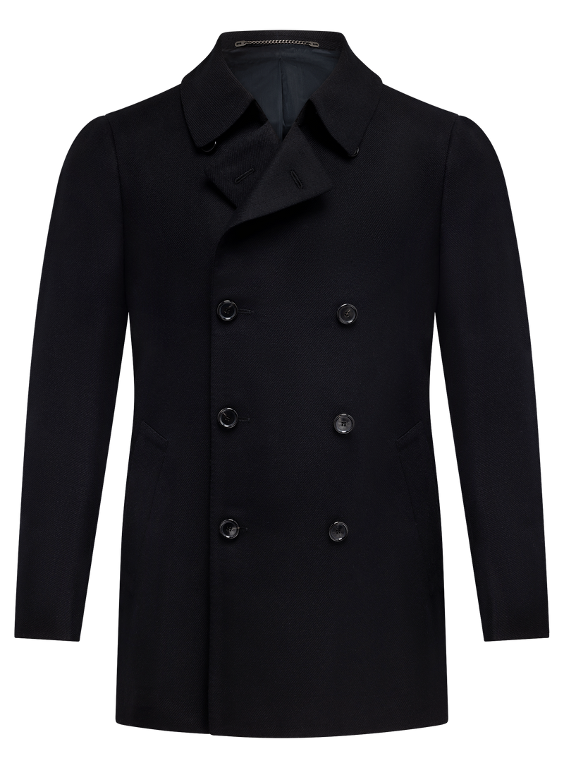 Handgemaakte double-breasted mantel van cashmere | Zwart
