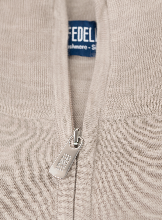 Half-zip vest van cashmere en zijde