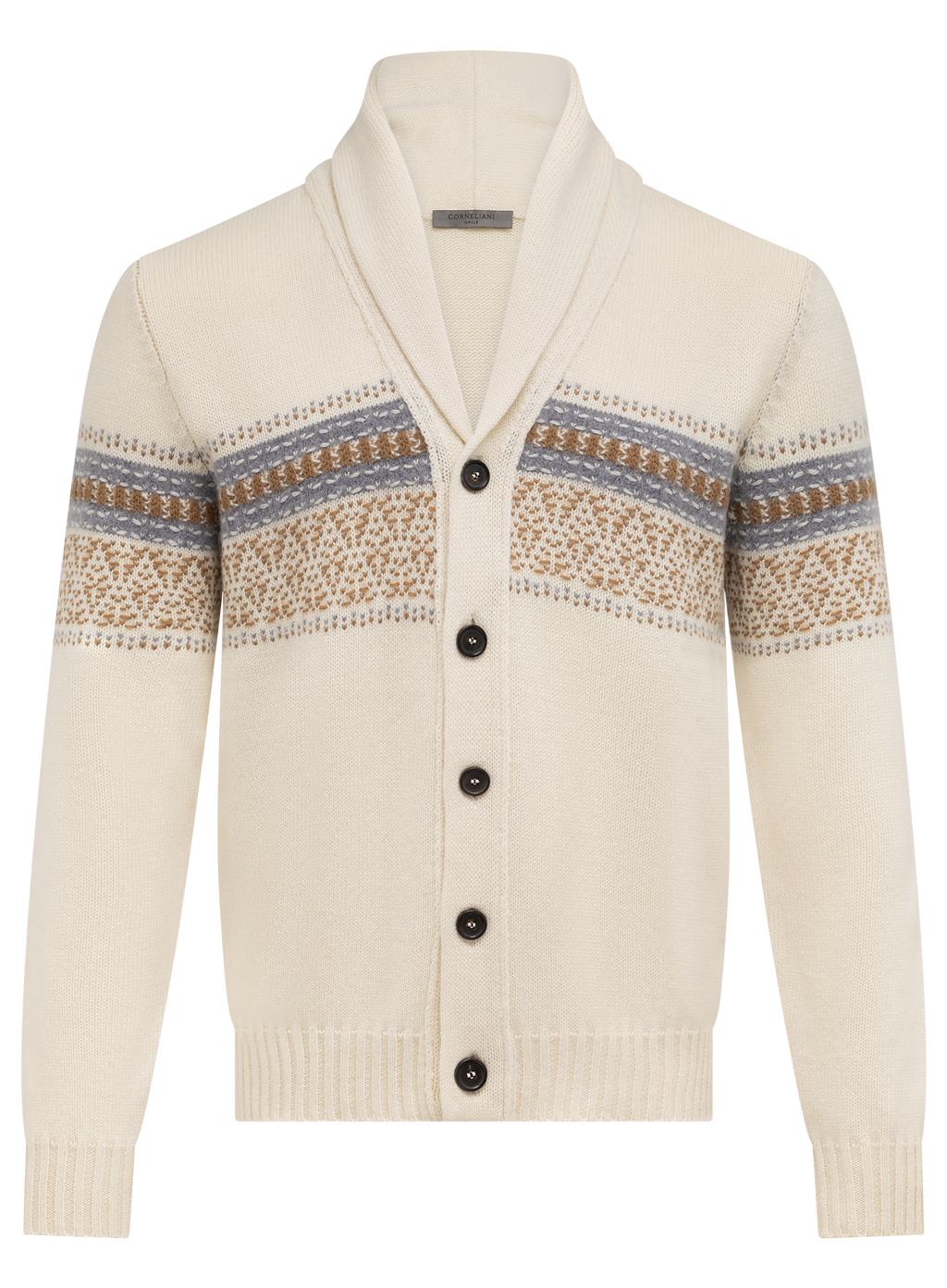 Knoopvest van cashmere, alpaca en scheerwol met sjaalkraag | ROOM-WIT