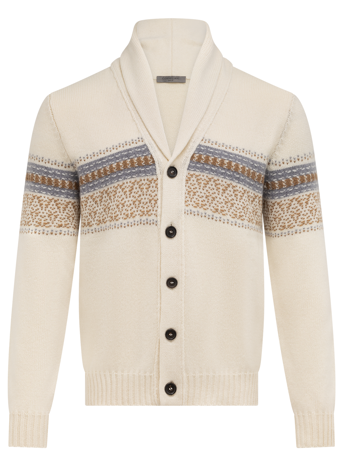 Knoopvest van cashmere, alpaca en scheerwol met sjaalkraag | ROOM-WIT