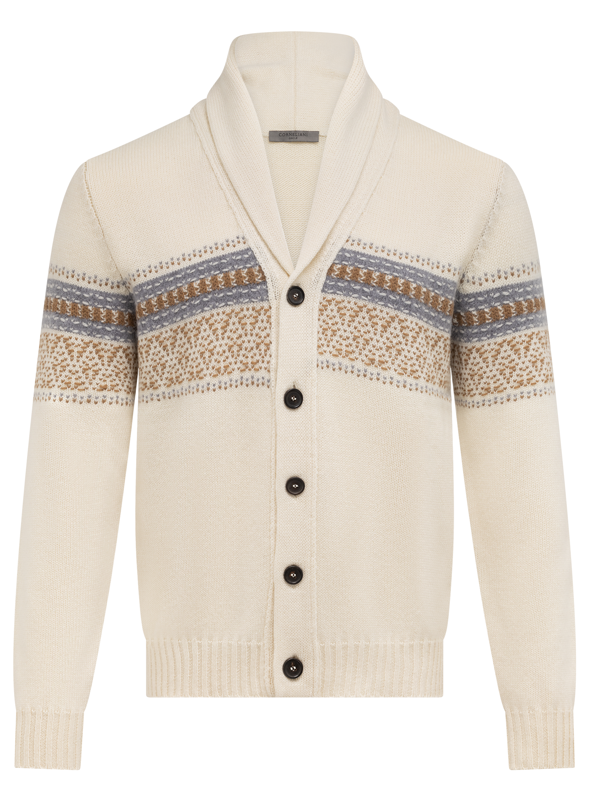 Knoopvest van cashmere, alpaca en scheerwol met sjaalkraag | ROOM-WIT