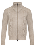 Kabelgebreid ritsvest van scheerwol en alpaca | Beige