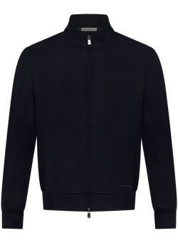 Cardigan uomo con zip in cotone e lana | BLUE NAVY