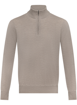 Fijngebreide half-zip trui van duvet cashmere | Beige