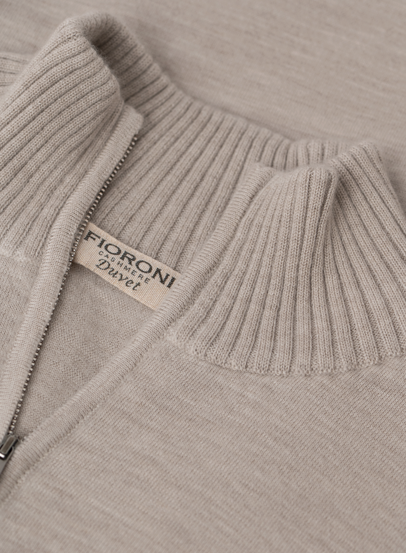Fijngebreide half-zip trui van duvet cashmere | FULL_WIDTH | Beige