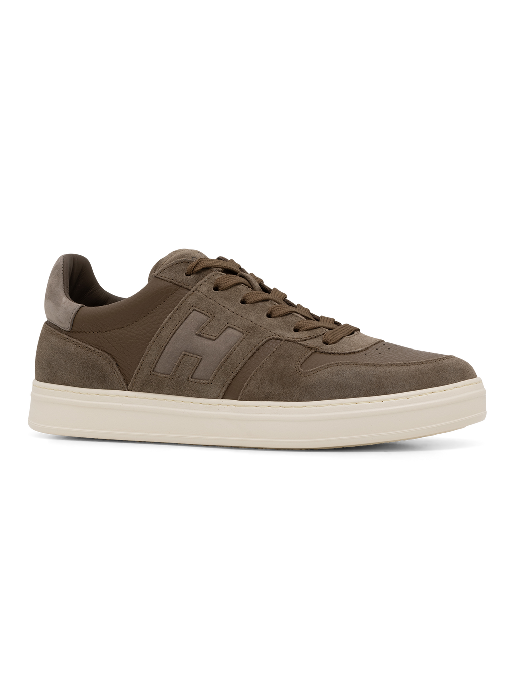 Leren sneakers met suède details | TAUPE