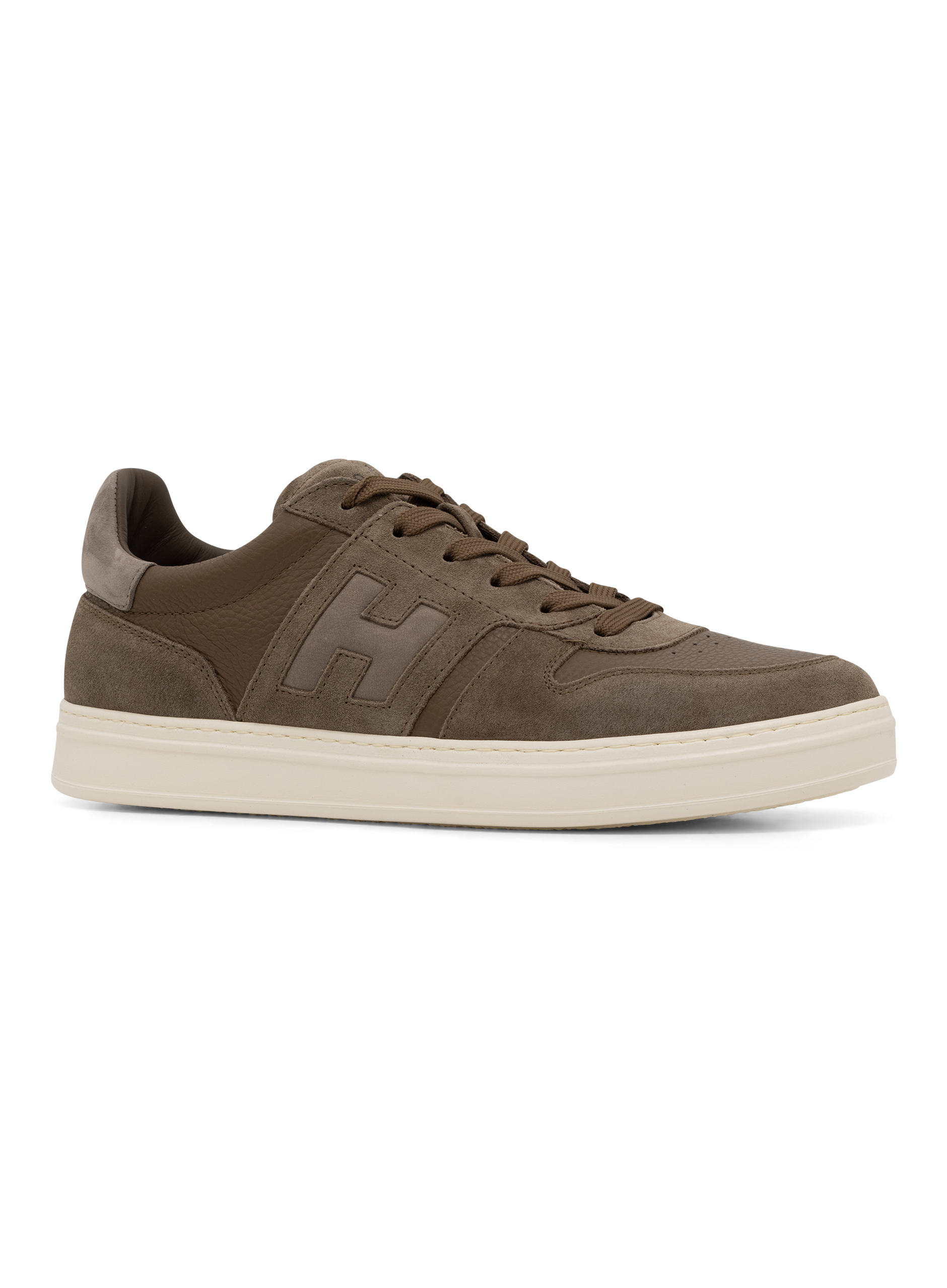 Leren sneakers met suède details | TAUPE