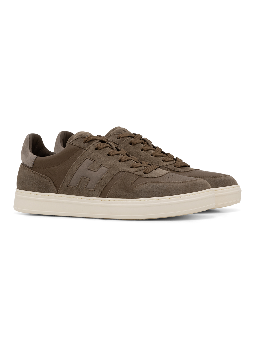 Leren sneakers met suède details | TAUPE