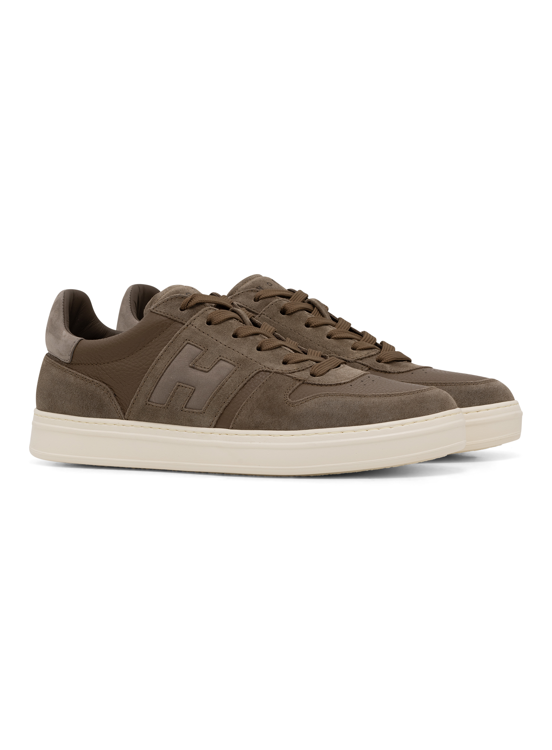 Leren sneakers met suède details | TAUPE