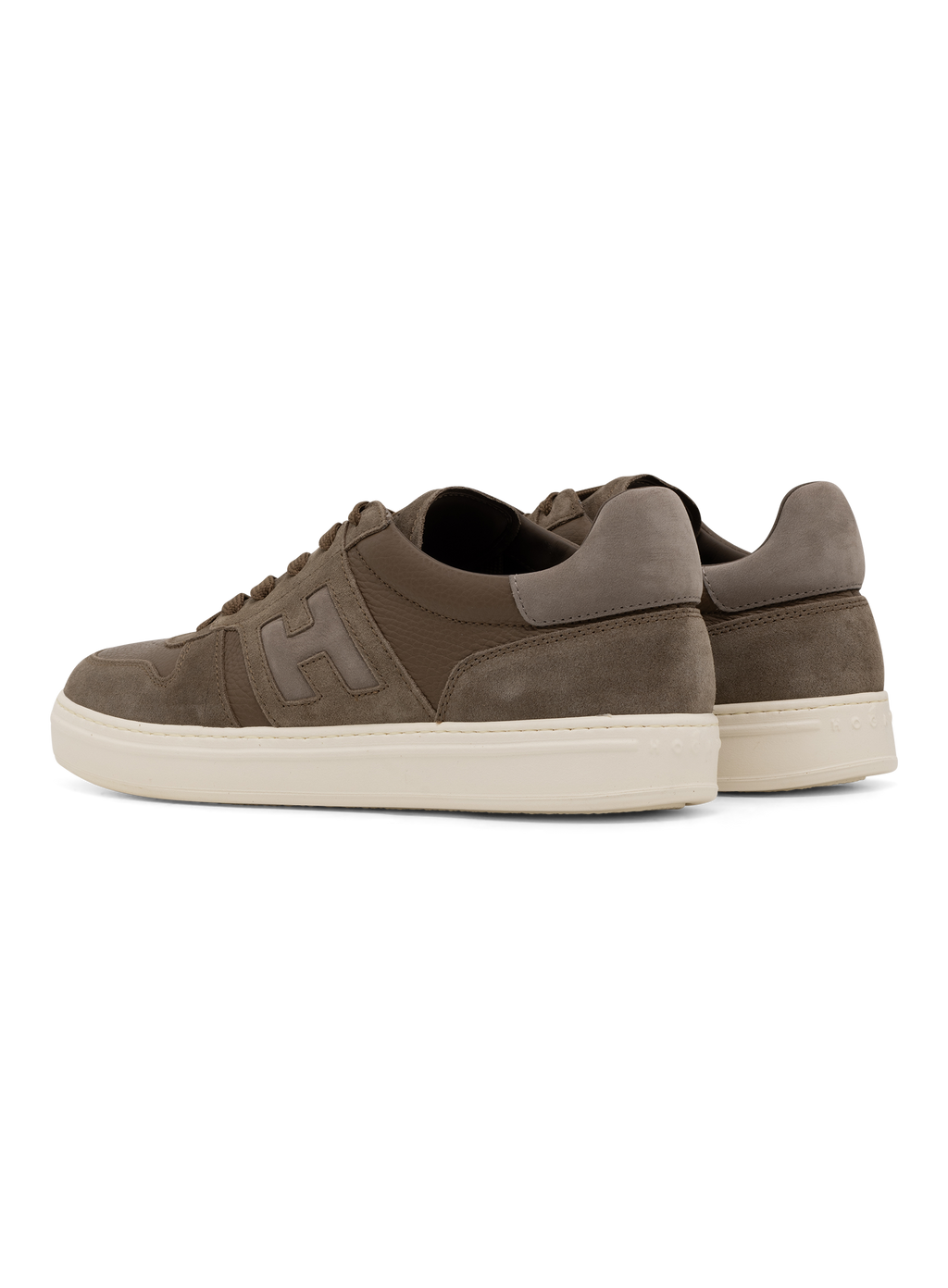 Leren sneakers met suède details | TAUPE